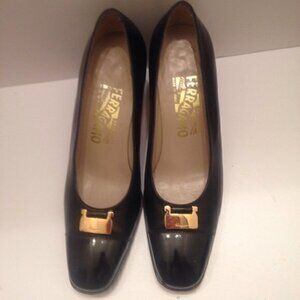 SALVATORE FERRAGAMO BLACKJ LEATHER HEELS